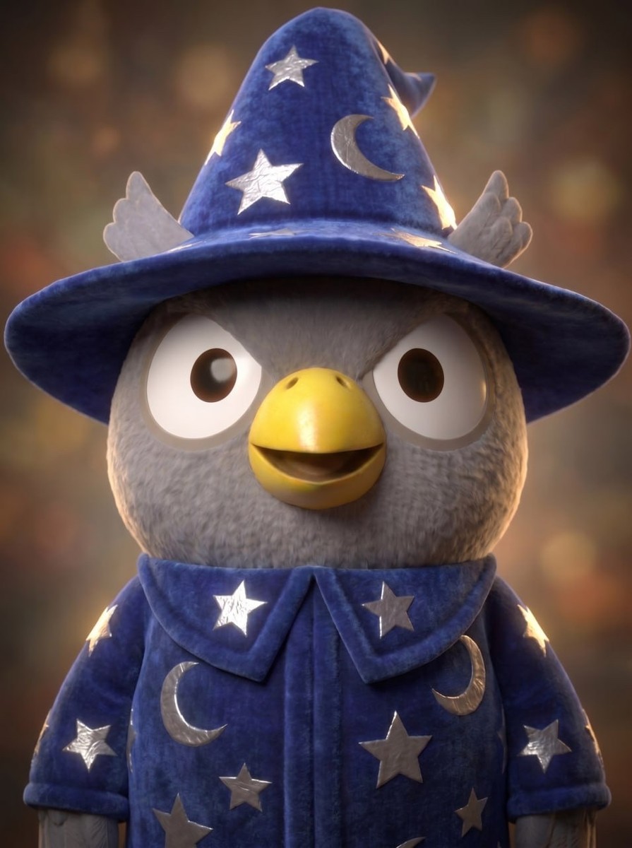 Hairy Podnah wizard penguin character